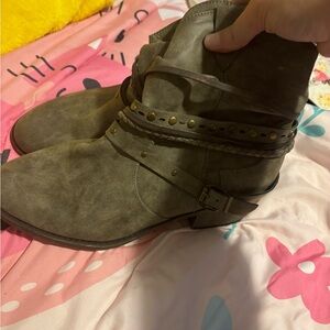 Brown Ankle Boots with Strap Details and Suede Finish